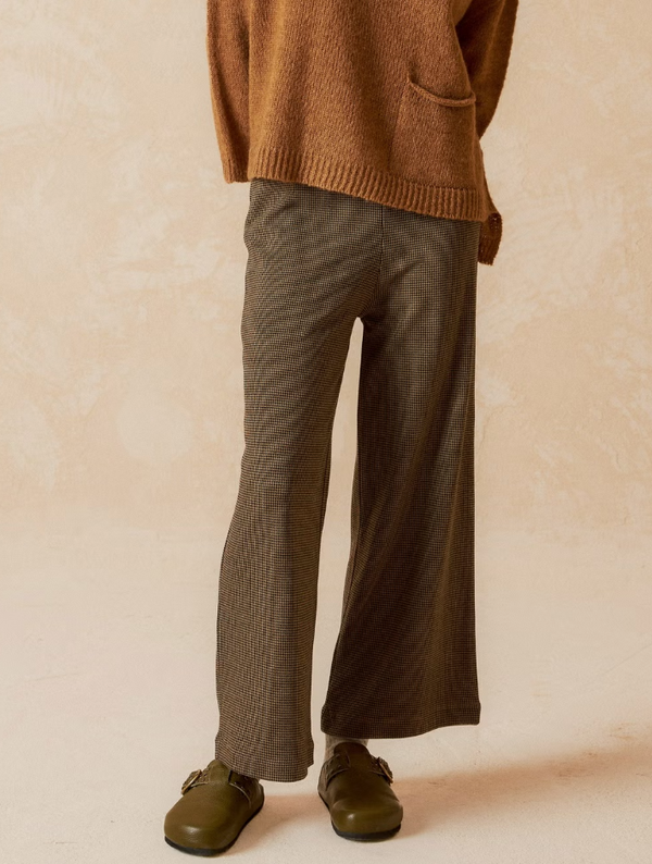 Pantalon de punto beige y negro cuadro mini