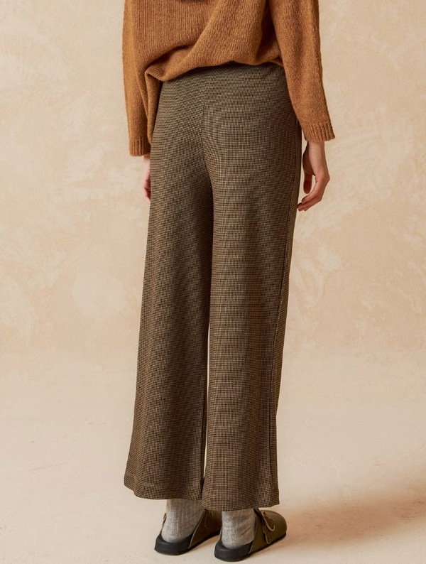 Pantalon de punto beige y negro cuadro mini
