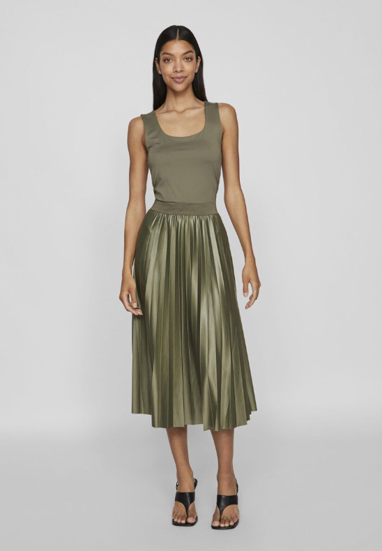 falda tablas brillo verde
