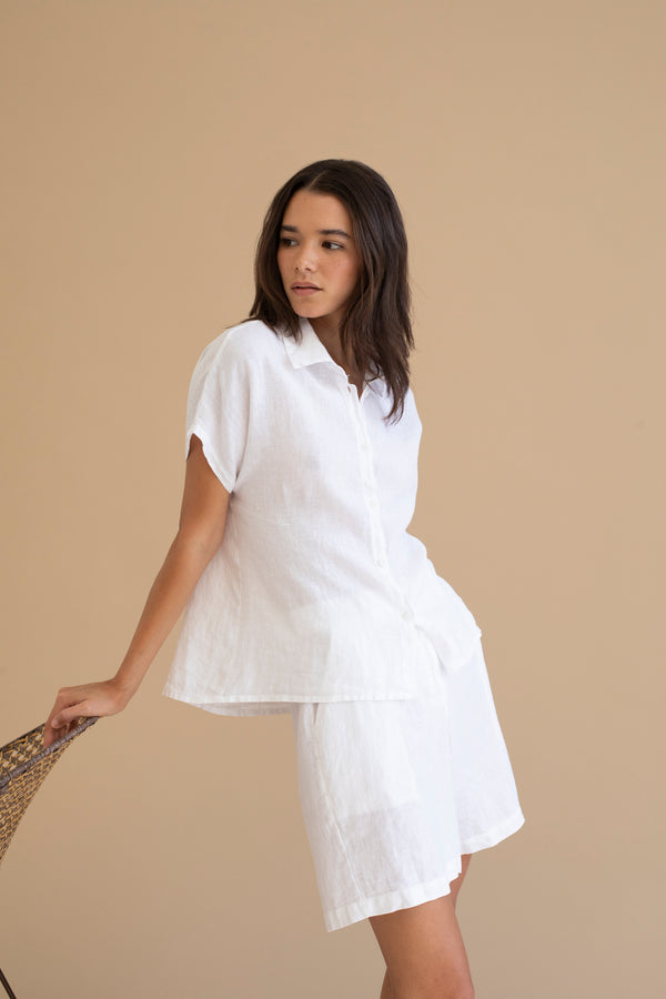 camisa manga corta lino blanca