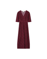 vestido estampado tonos rojos elastico cintura