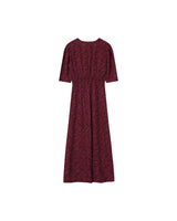 vestido estampado tonos rojos elastico cintura