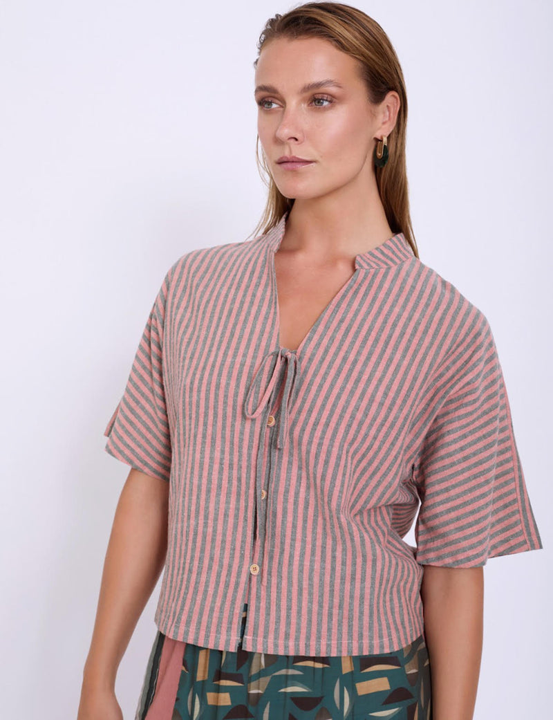 camisa rayas manga corta cuello mao