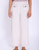 pantalon mezcla lino bolsillos frontales boton madera