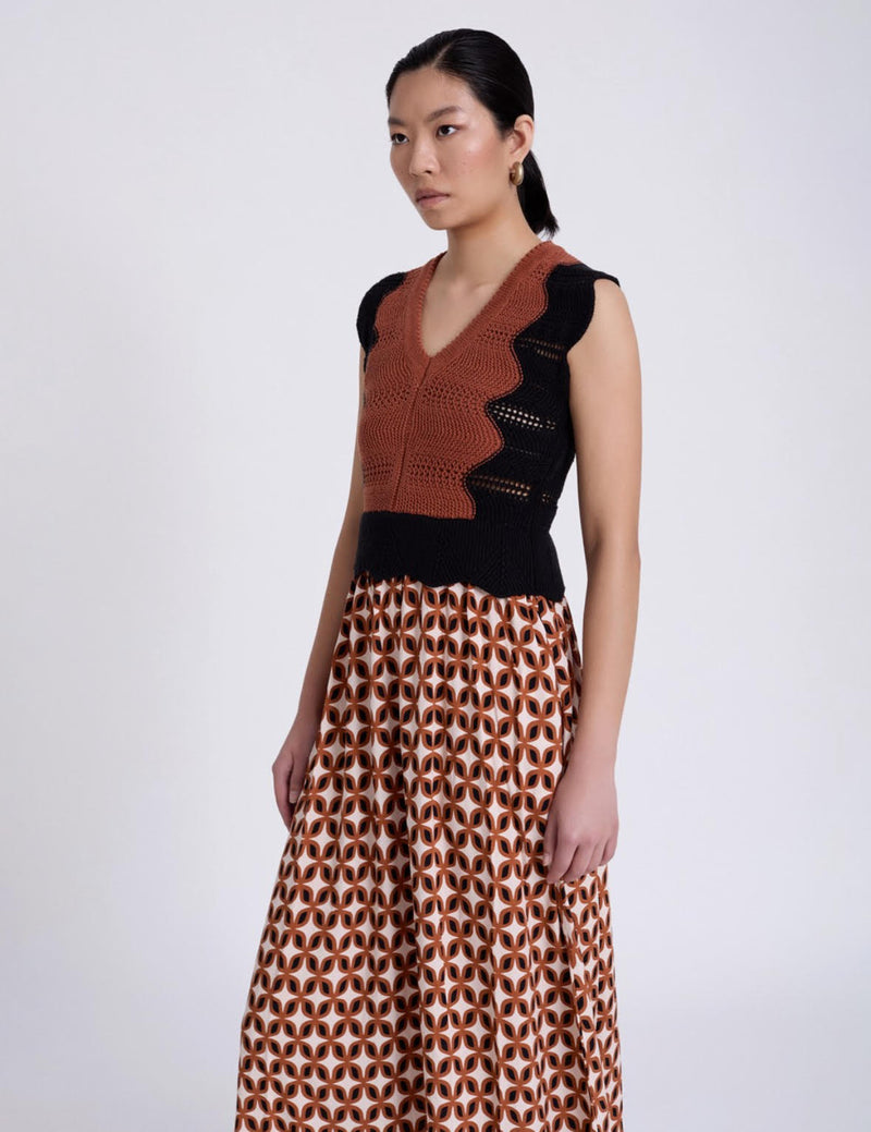 vestido bimateria con estampado flores
