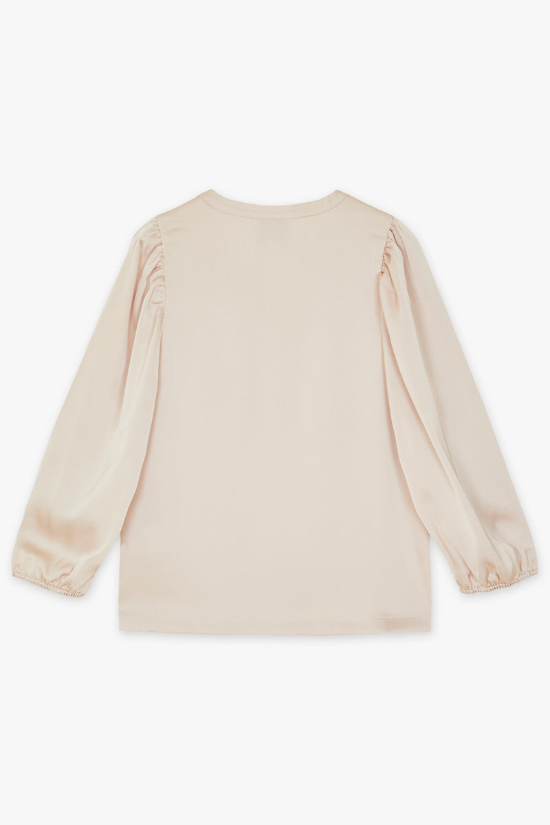 camisa cuello pico manga 3/4 beige