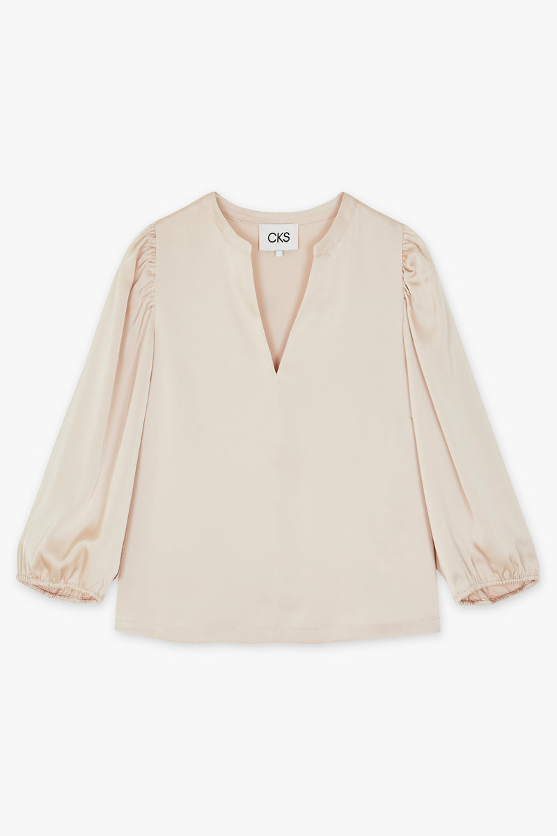 camisa cuello pico manga 3/4 beige