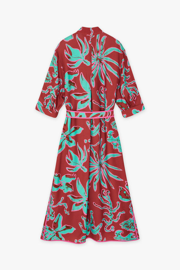 Vestido estampado palmera vivo rosa