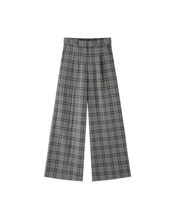 Pantalon cuadros gris/beige pata ancha