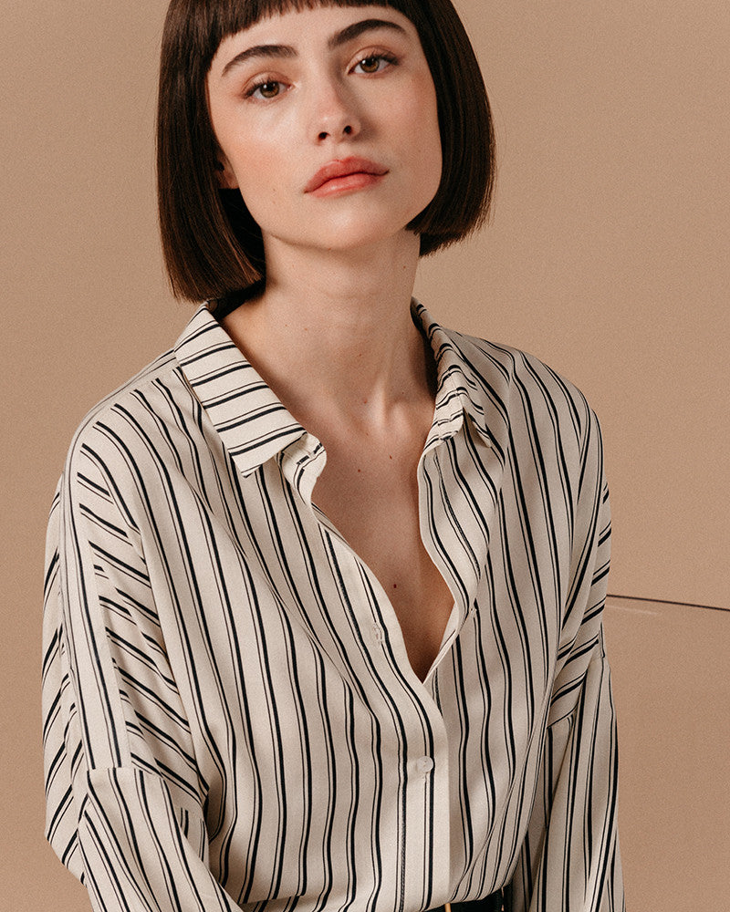 Camisa rayas beige/azul