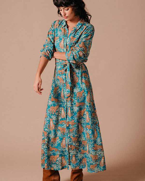 Vestido largo azul gepardos