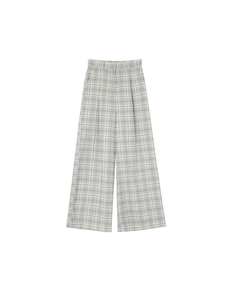Pantalon cuadros blanco/gris pata ancha