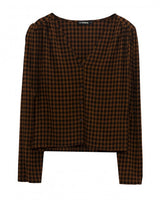 Camisa cuadros manga larga cuello pico