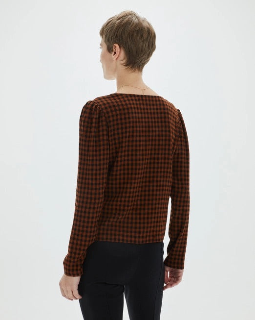 Camisa cuadros manga larga cuello pico