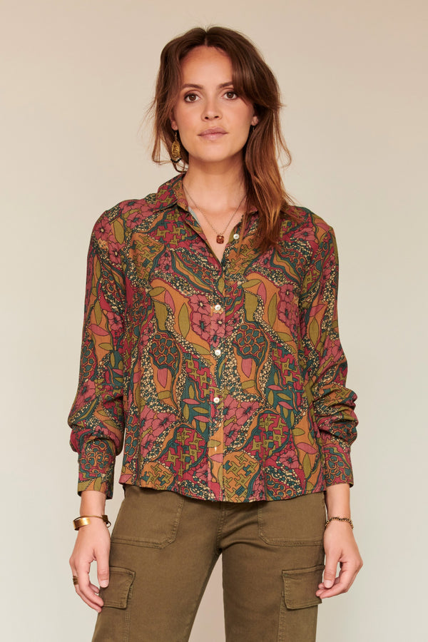 Camisa flores verde/rosas