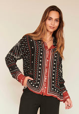 Camisa estrellas/rombos negra/granate/blanca