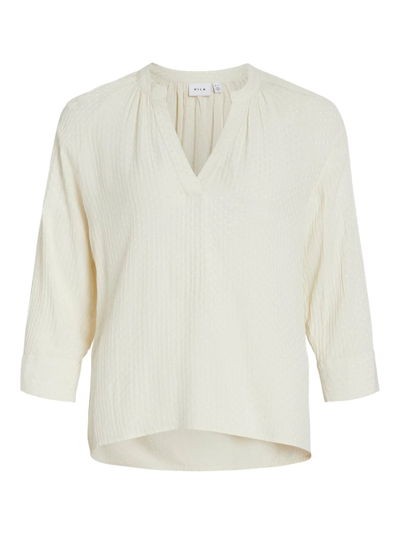Camisa cuello pico manga 3/4 con bordado