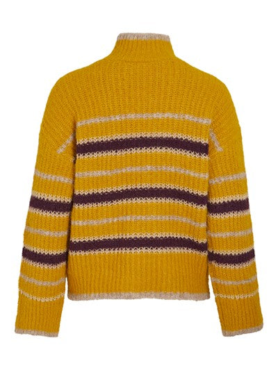 Jersey mostaza franjas dorada/berenjena/beige