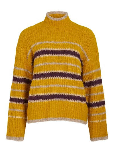 Jersey mostaza franjas dorada/berenjena/beige
