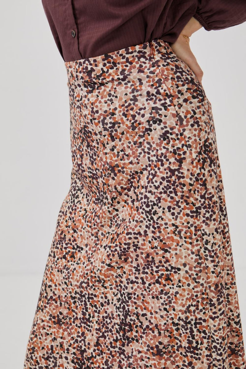 Falda midi semillas rosa/granate