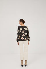 Camisa pico gris flor grande blanca/rosa