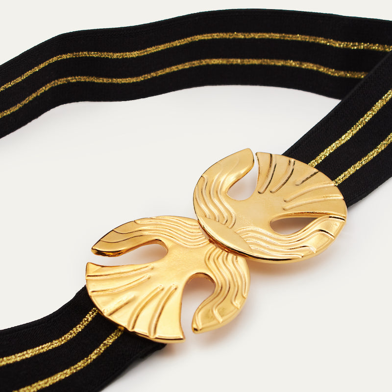 elastico negro con raya oro