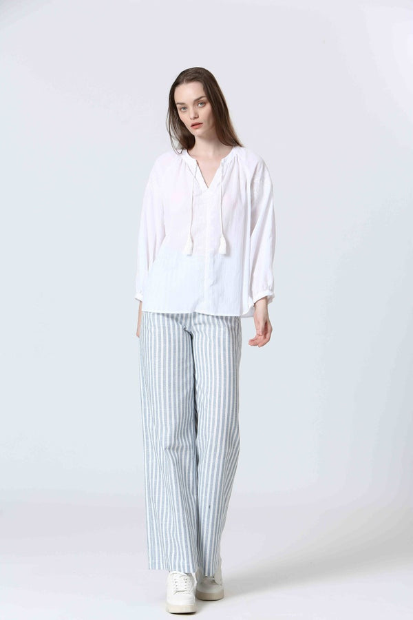 pantalon ancho rayas lino