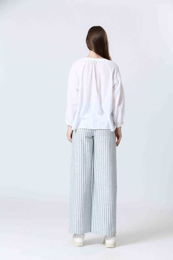 pantalon ancho rayas lino