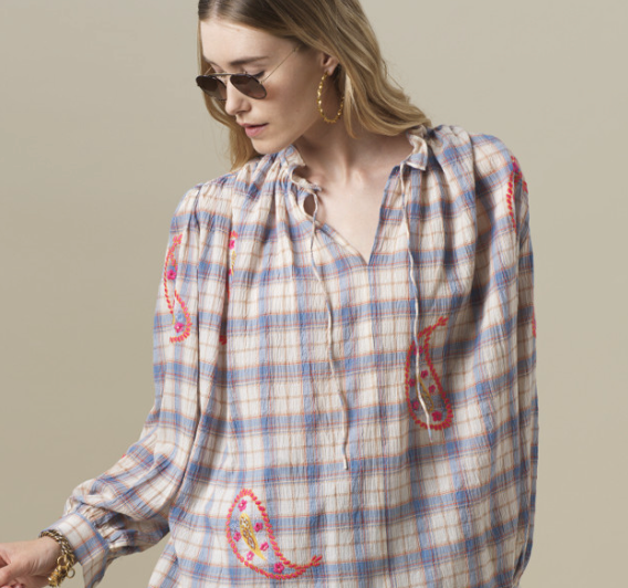 camisa cuadros con bordado de amebas