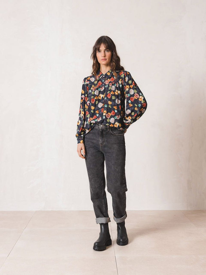 Camisa azul canesu flores