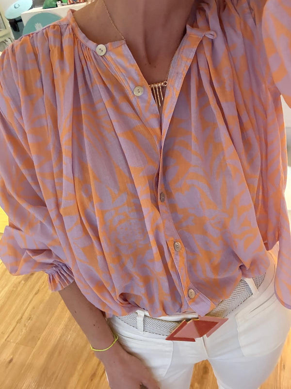 camisa cuello caja manchas manga globo