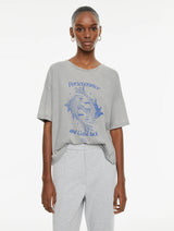 camiseta oversize manga corta estampada peces gris