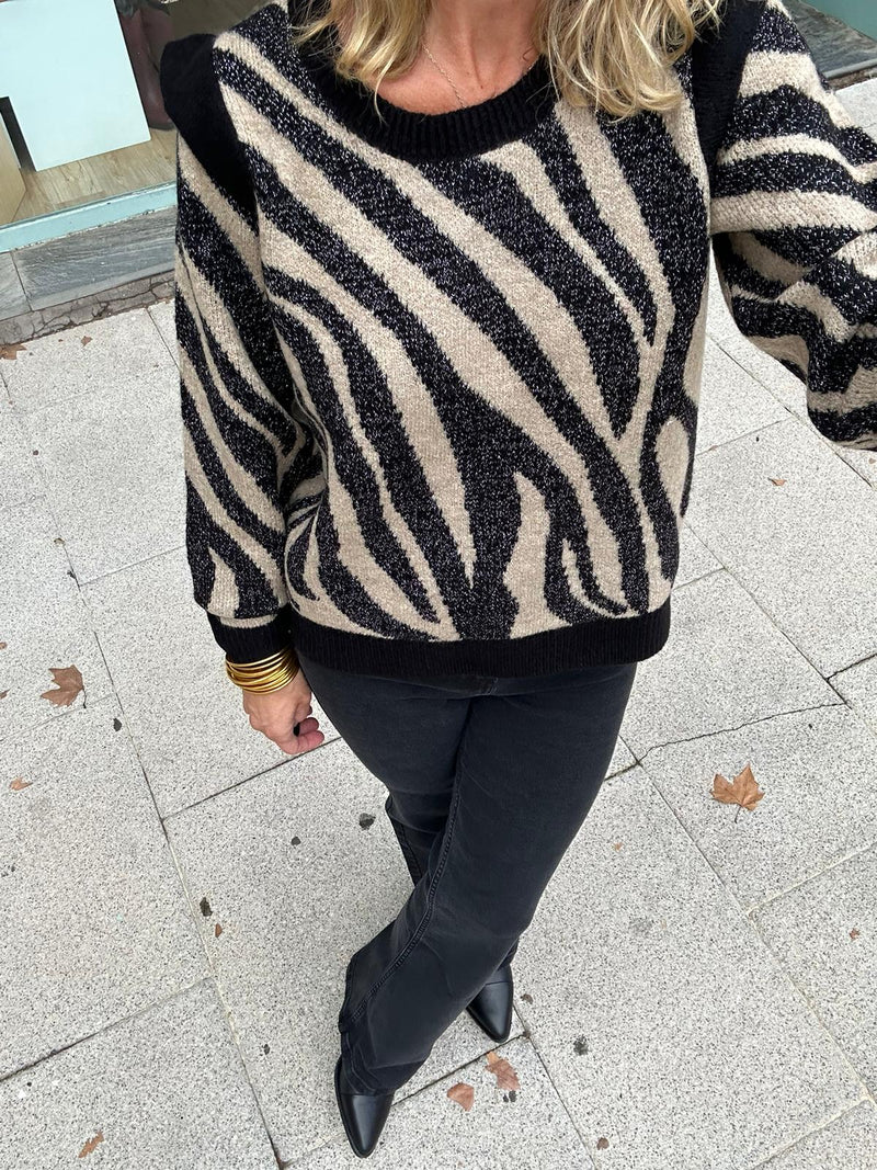 JERSEY CEBRA NEGRO BEIGE VOLANTE MANGA