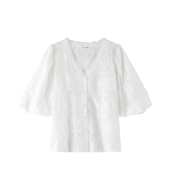 Camisa encaje romantica manga abullonada