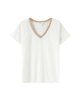 Camiseta m/c cuello pico dorado blanca