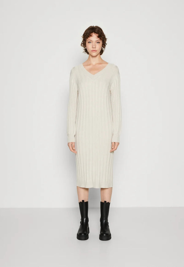 Vestido punto canale largo 3/4 crudo