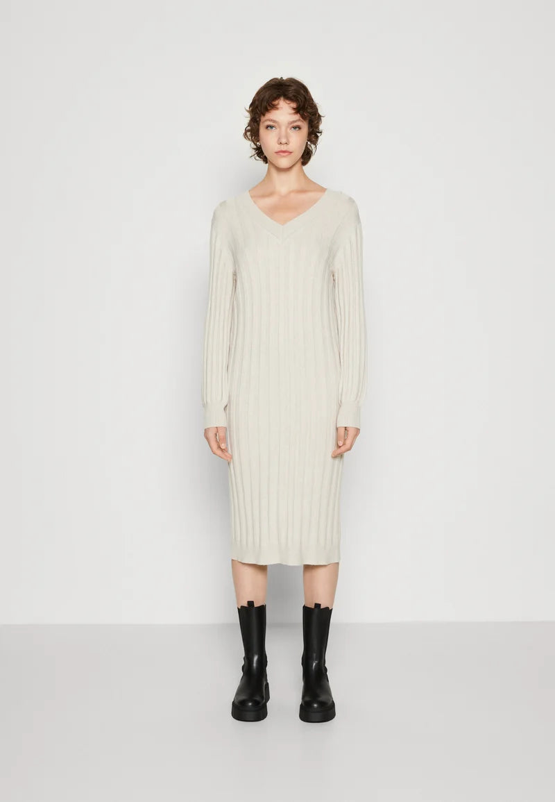 Vestido punto canale largo 3/4 crudo