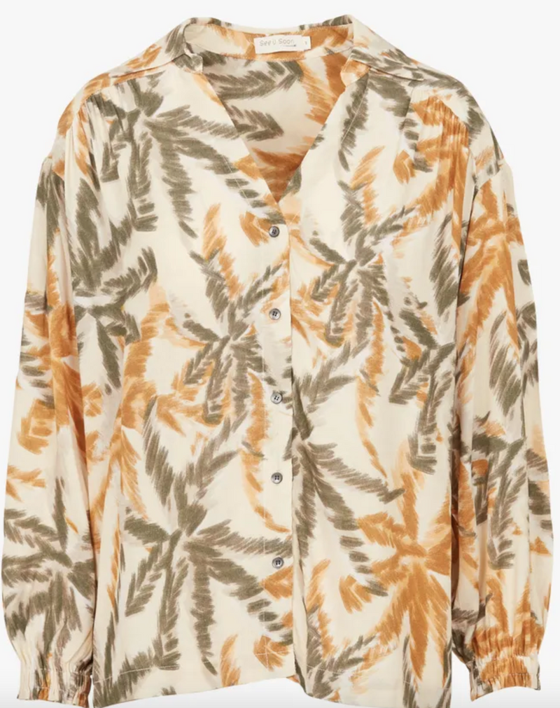 Camisa beige estampado palmeras