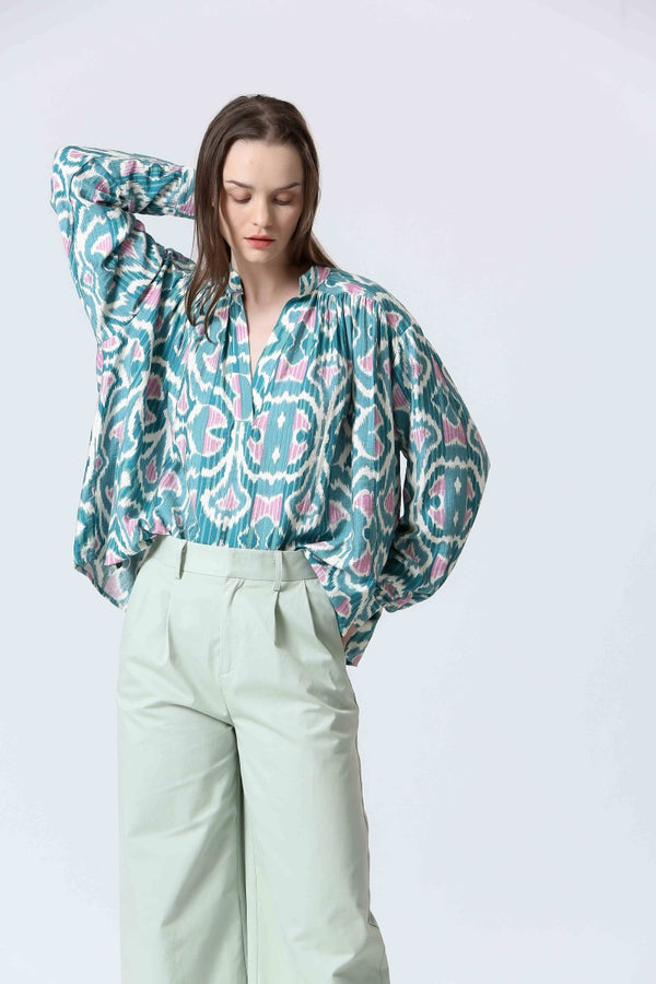 camisa ikat manga larga