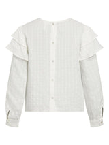 Camisa blanca cuello redondo cuadraditos  manga