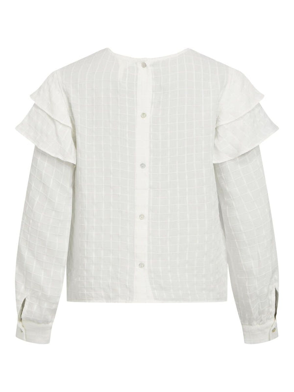Camisa blanca cuello redondo cuadraditos  manga