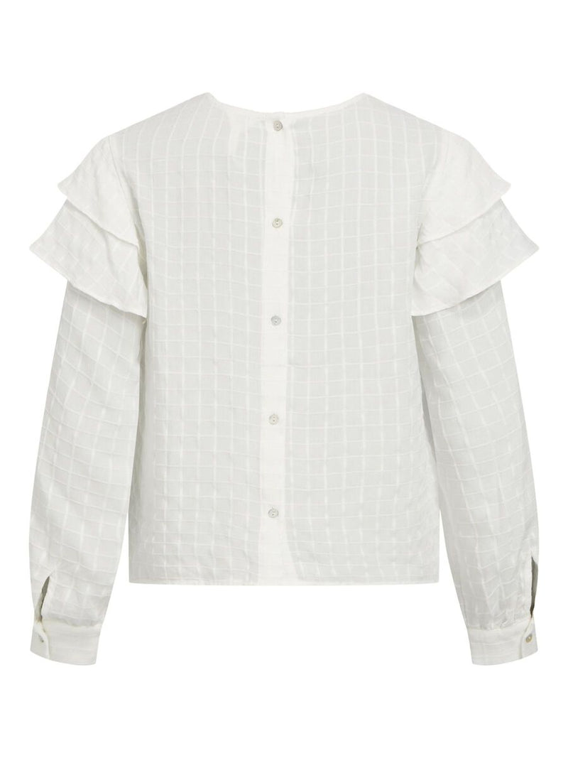 Camisa blanca cuello redondo cuadraditos  manga