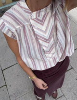 camisa rayas granate cuello mao sin mangas