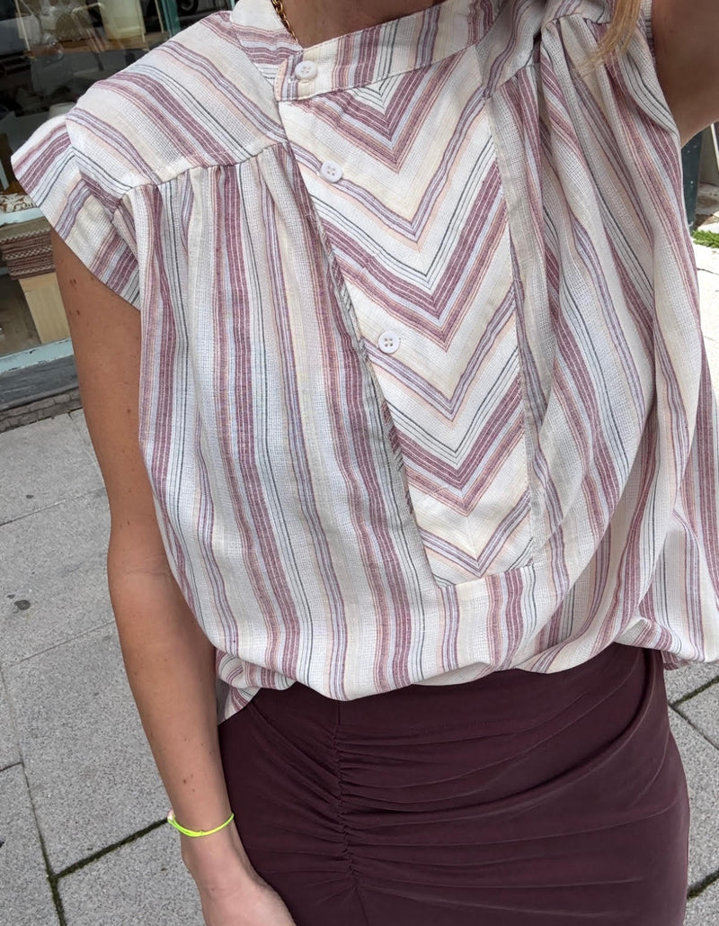 camisa rayas granate cuello mao sin mangas