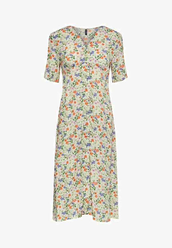 VESTIDO MIDI FLORES PEQUEÑAS CUELLO PICO