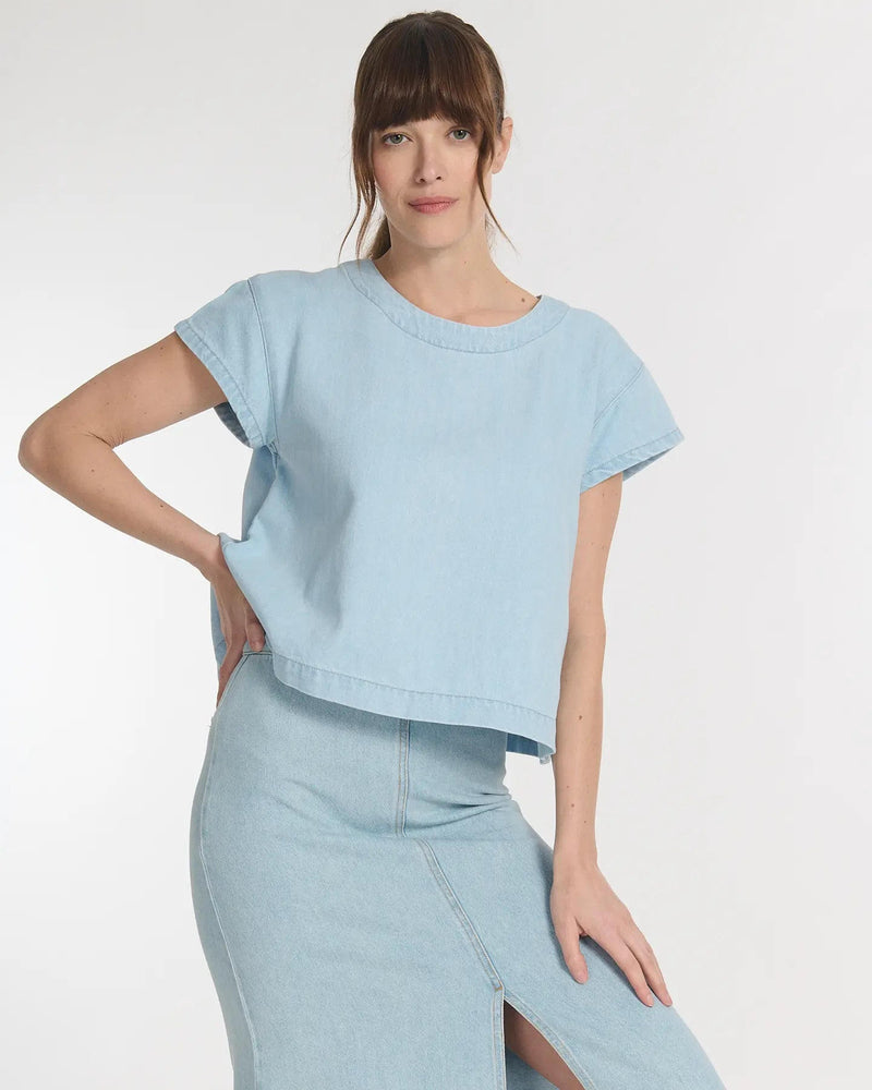 top tejido denim