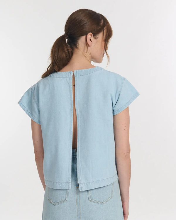 top tejido denim