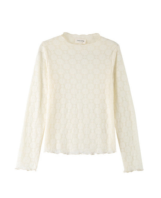 Camiseta m/larga encaje flores beige