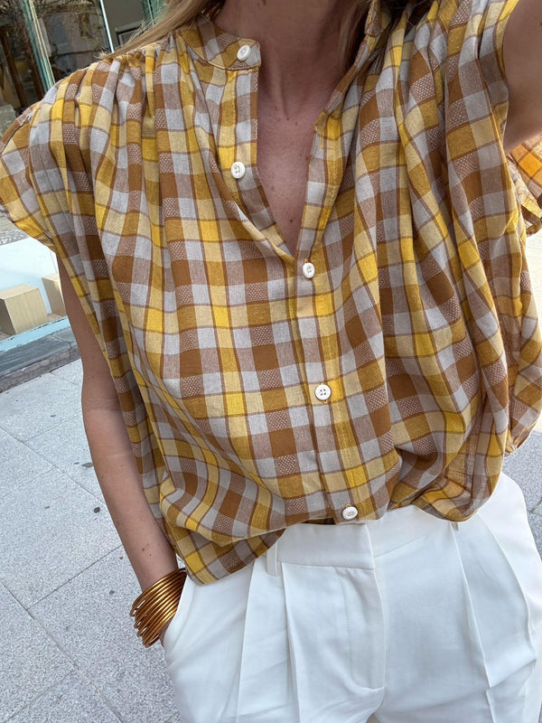 camisa manga volante cuadros