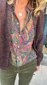 Camisa flores verde/rosas
